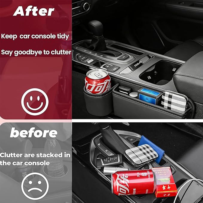 2 Pack Car Seat Gap Filler Black for Car SUV Truck Multi-Purpose Essentials Organizer - Car Seat Gap Filler Organizer with Cup Holder