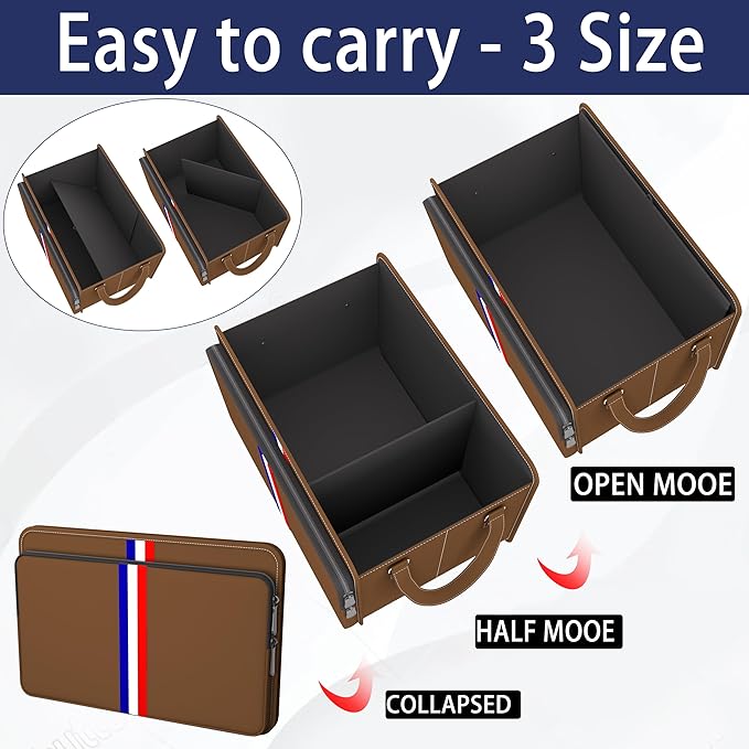 Homeve Trunk Organizer for Car, Waterproof Collapsible 3 Compartments Car Organizer, Foldable Storage for Car Accessories, Tools, Sundries for Women Men, Tote Bag (Brown, Standard)