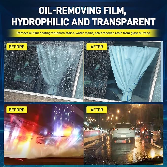 Car Glass Oil Film Remover, Nano Rare Earth Windshield Cleaner, Remove Water Spots, Wax & Grime, Restore Clarity for Auto Windows, Shower Doors & Home Glass