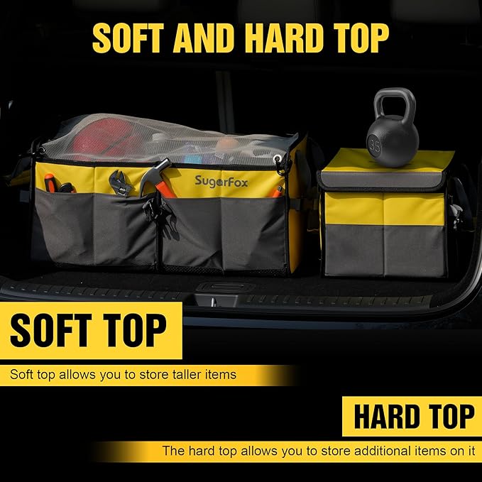 Car Trunk Organizer for SUV - 63L+26L Modular Storage, Heavy-Duty, Foldable Waterproof, Soft & Hard Covers, Non-Slip, Multi-Compartment, Yellow M006