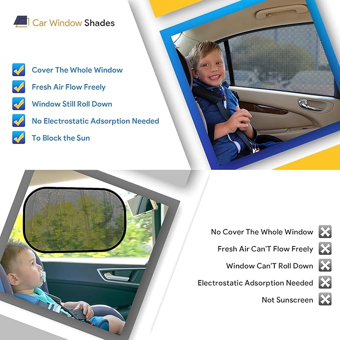 Car Window Shades, 2 Pack Breathable Mesh Car Side Back Window Sun Shades, Stretchy Window Screen for Baby Family Pet UV Protection, Window Covers Fit for Most(95%) of Cars - (Medium 39"x19")