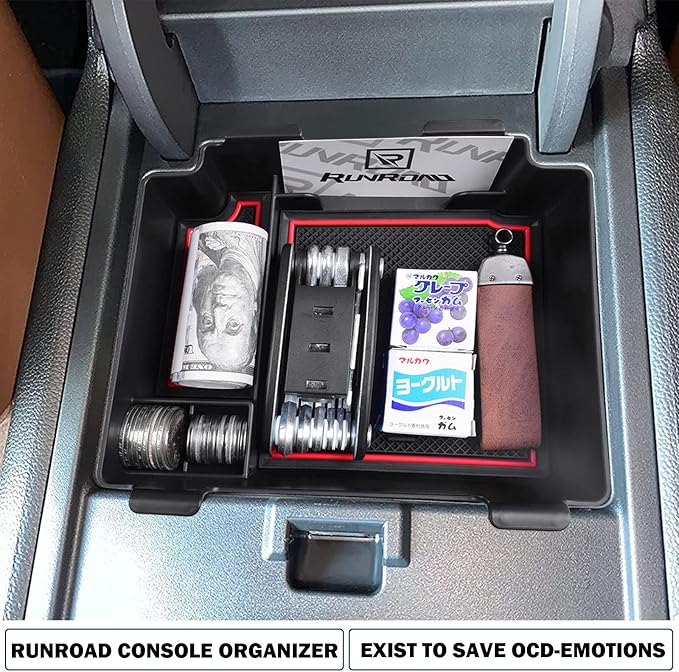 RUNROAD Center Console Upgraded Organizer Compatible with Acura RDX 2019 2020 2021 2022 2023 2024 Accessories, Armrest Storage Box Insert Card Container ABS Coin Holder Console Tray, Red