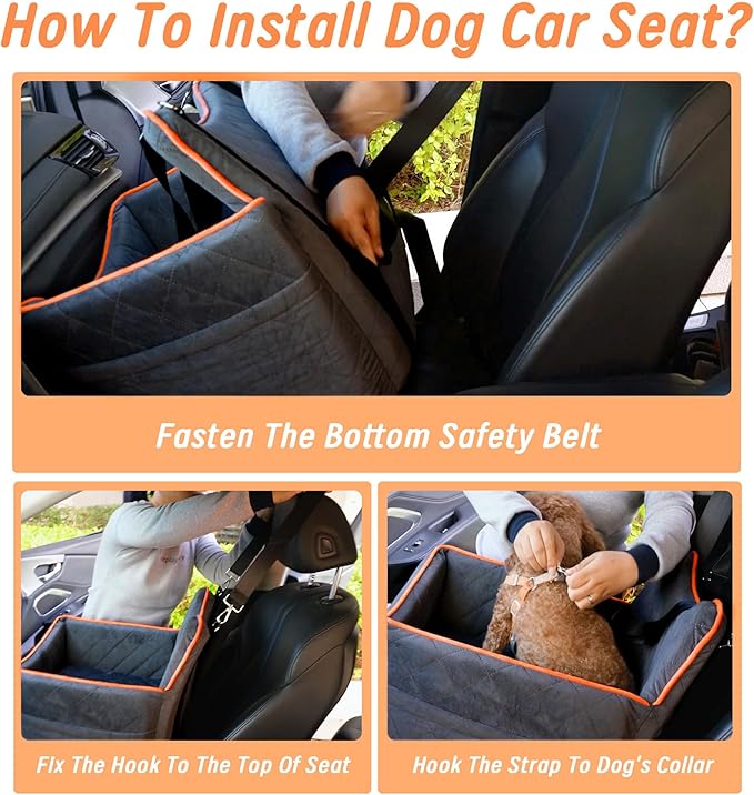 Dog Car Seat for Medium Sized Dogs 30 lbs, Safety Booster Seat for Small Dogs Hooks to The Seatbelt & with Elevated Cushion, Soft Waterproof Washable Small Dog Car Seat with Storage Pockets (Black)