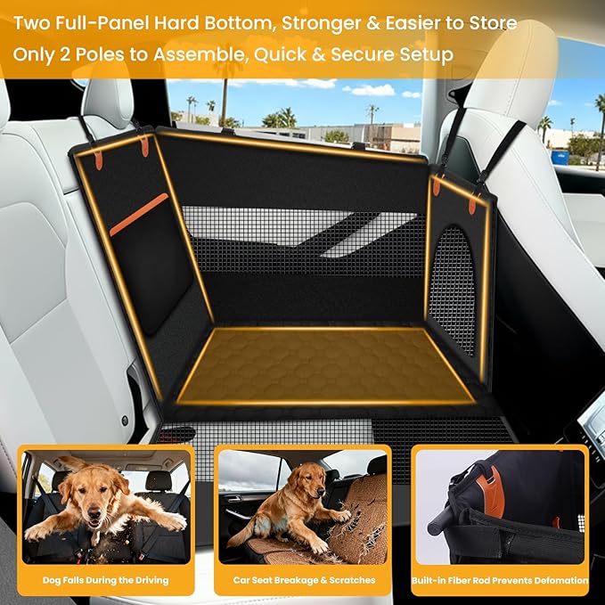 Large Dog Car Seat Cover with Dog Bed Mat for Back Seat Half - Single Seat Travel Hammock Extender, Waterproof Hard Bottom for Medium & Large Dogs, Car SUV Truck Vehicle