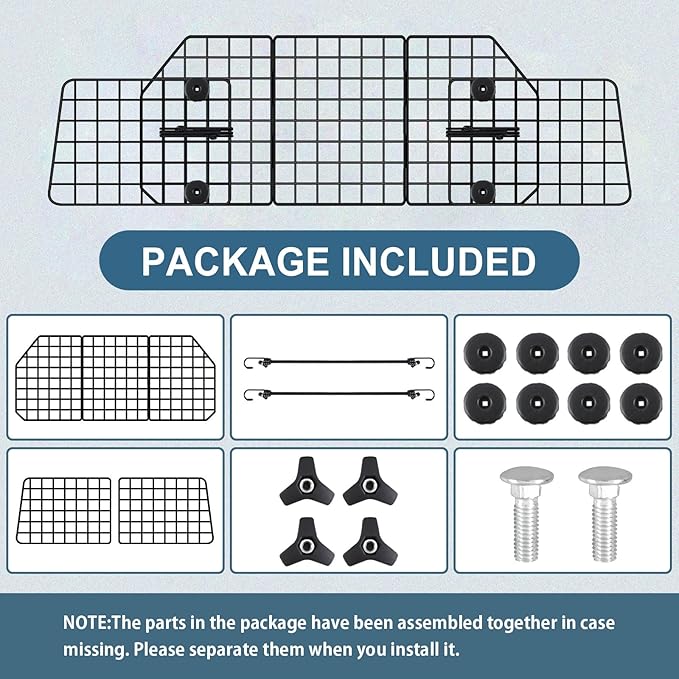 FEED GARDEN Dog Car Barrier for SUVs, Adjustable Universal-Fit Heavy-Duty Wire Mesh Pet Divider for Vehicles, Trucks, Vans, Car Accessories Safety Travel, Triple Folding (36.6"-60.6")