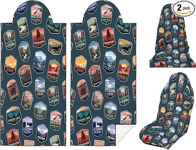 Car Seat Towel Cover After Gym, Car Seat Cover Towel – Sweatproof, Washable, Non-Slip Cover for Cars, SUVs (2 Pack, National Parks)