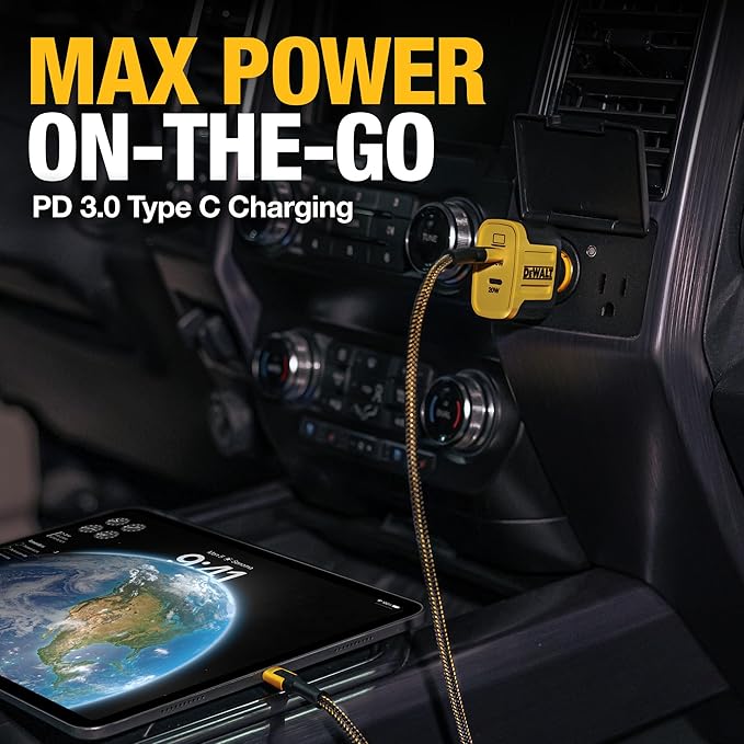 DEWALT Heavy Duty USB C Car Charger, 120W 2-Port PD 3.0 Type C Adapter, PPS Fast Charging w/Power Delivery for iPhone 17 16 15 14 13 Pro Max Mini Galaxy S22/S20/S10 Pixel iPad/iPad mini