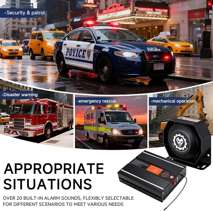 Warning Emergency Siren 12V Police Siren Speaker PA System Kit 200W 125-150dB Remote Control with Handheld Microphone for Car Ambulance Vehicles Fire Truck SUV ATV UTV