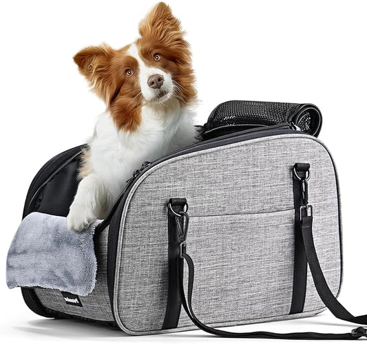 Dog Car Seat for Small Dog - Center Console Dog Car Seat with Double Protection Safety Belt and Non-Slip Bottom, Portable Pet Booster Seat with Washable Cushion & Storage Pocket, Grey
