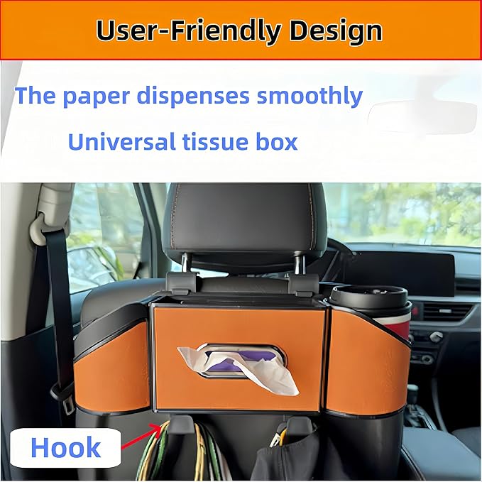 2026 Upgrade 4-in-1 Car Organizer Back Seat, Leather Multifunctional Car Organizer and Storage Box with Cup Holders for Hold Phone, Snacks, Drinks, Handbag, Keep Your Ride Clean & Organized (Black)