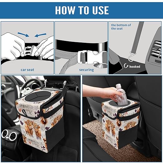Cute Highland Cow Car Trash Can with Lid Collapsible Reusable Waterproof Car Garage Bag,Automotive Garbage Can,Car Accessories Interior Car Organizer