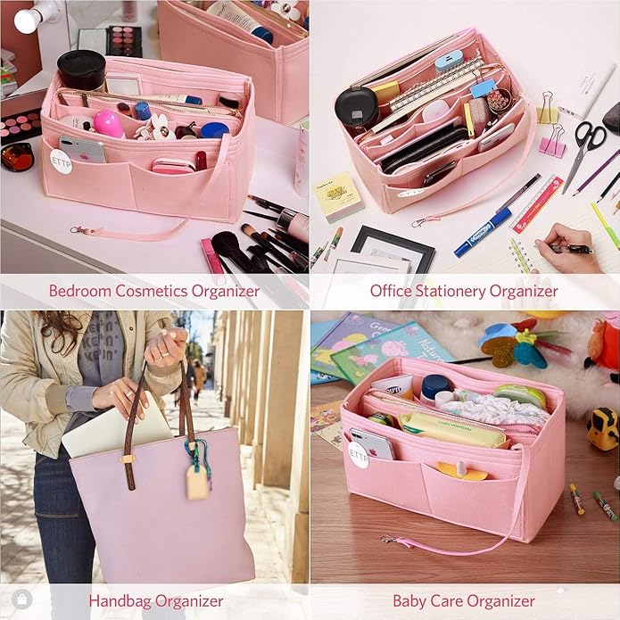 Purse Organizer Insert, Felt Tote Organizer Insert With Metal Zipper, Handbag Organizer For Speedy, Neverfull, Tote, Handbag, 7 Colors 5 Sizes