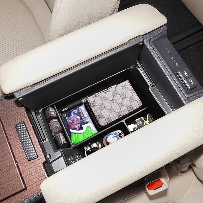 HGWEI Center Console Organizer Tray Compatible with 2021-2026 Toyota Sienna Accessories, Sienna LE Limited Platinum SE XLE XSE Coin Container Armrest Secondary Storage Box, Black