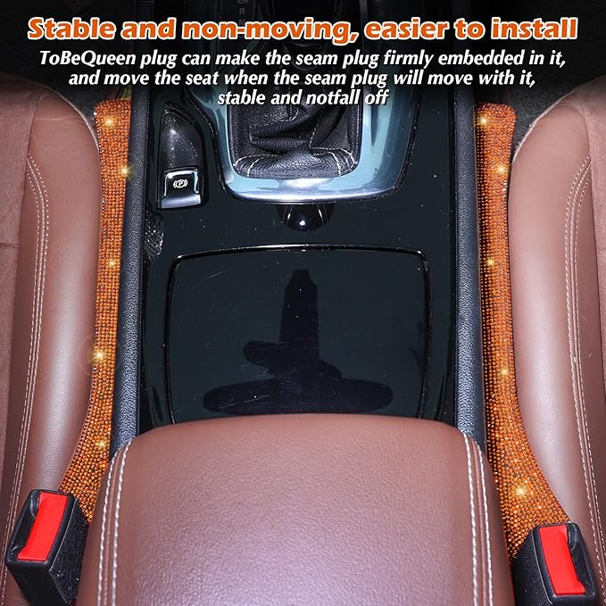 Briwill Orange Car Seat Gap Filler, Set of 2 Handmade Crystal Rhinestone Diamond Orange Gap Filler for Car SUV Truck Orange Glitter Car Accessories(Orange)