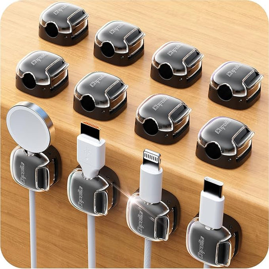 Cable Clips,12 Pack Cord Holder Cord Organizer [1s Lock & Strongest Adhesive] Spring Cord Clips Phone Charger Wire Desk Cable Management Nightstand Home Office School Decor Women Cute Desk Black