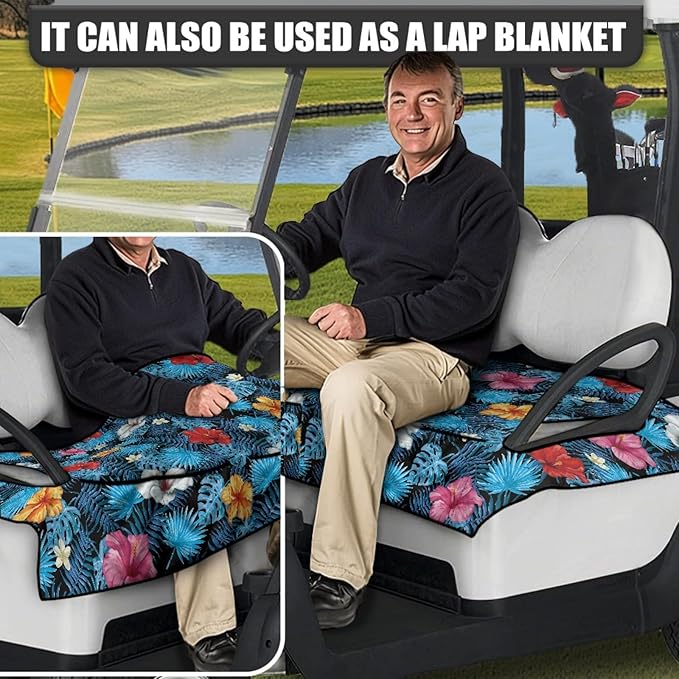 Universal Golf Cart Seat Cover with 4 Pockets Soft Golf Cart Seat Towel Blanket Fits 2-Seat Golf Carts