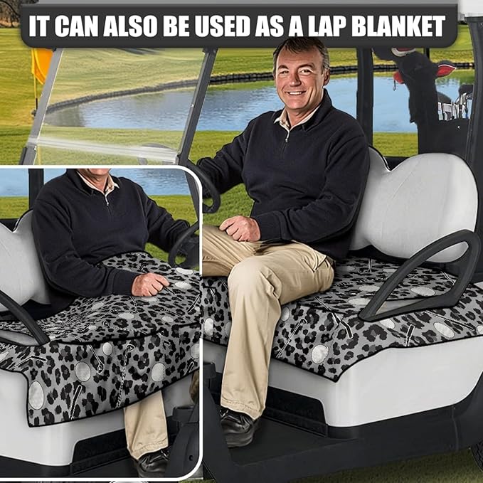 Universal Golf Cart Seat Cover with 4 Pockets Soft Golf Cart Seat Towel Blanket Fits 2-Seat Golf Carts