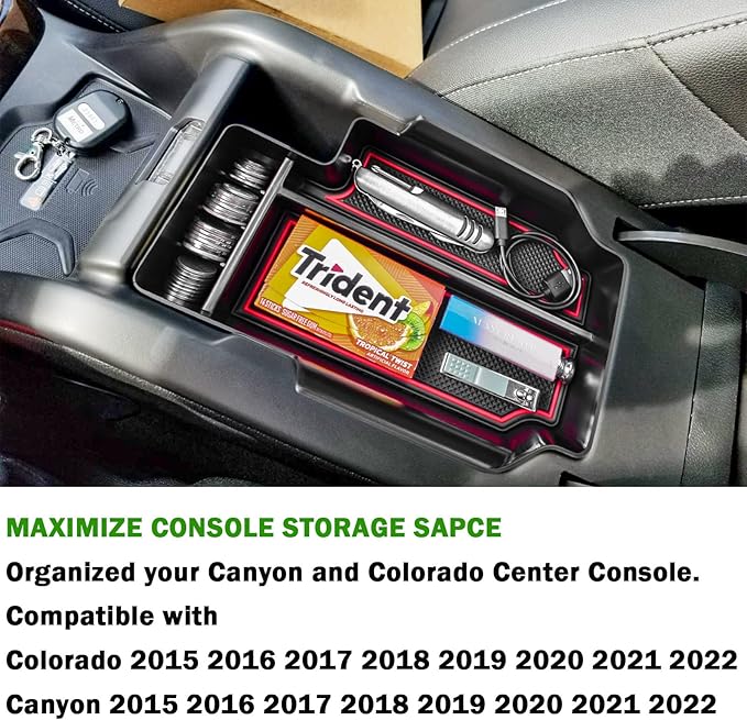 TACORBO Center Console Organizer Compatible with Chevy Colorado/GMC Canyon Accessories 2015-2020 2021 2022 Armrest Secondary Storage Box, ABS Materials,Red Trim