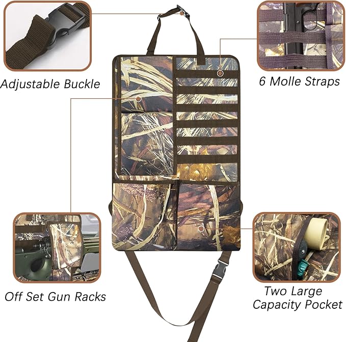 Car Seat Back Gun Rack, 2 Pack Automotive Truck Racks for Hunting Gear, Seat Back Gun Sling Holder with Storage Pockets for Truck SUV