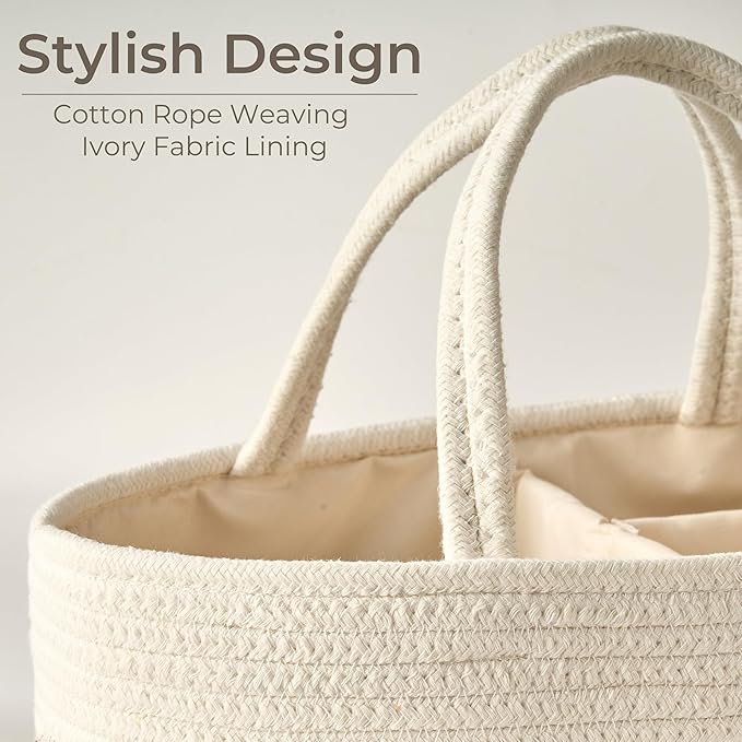 Diaper Caddy Organizer, Empty Gift Basket for Newborn Essentials, Baby Storage Basket, Stylish Gift Bag for Baby Shower, Boys and Girls – Small, White and Beige Brown