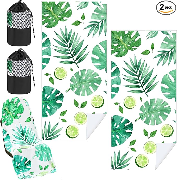 Hahafelt 2 Pack Car Seat Towel Covers with Storage Bag 63 x 32 Inch Athletic Running Towel Seat Sweat Washable Non Slip Cover Gift for Car Outdoor Sport Activities (Monstera Lime)