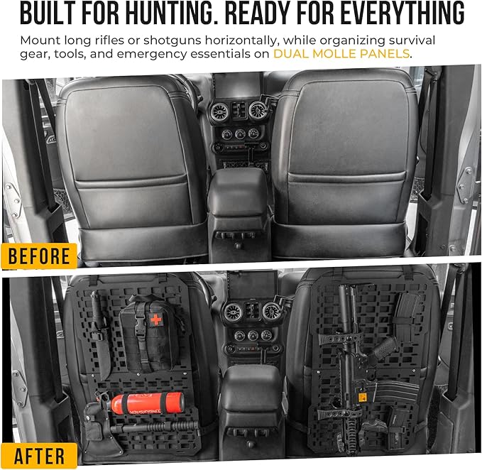 Gun Rack with Seat Back Organizer for Truck, Universal Tactical Molle Panel Mounts Truck Back Seat Organizer