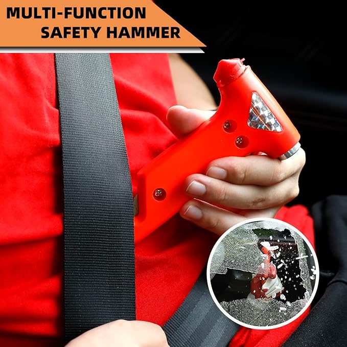 Car Roadside Emergency Kit,Auto Vehicle Truck Safety Emergency Road Side Assistance Kits with Jumper Cables,Safety Hammer,Reflective Warning Triangle,Tire Pressure Gauge,Tow Rope,etc