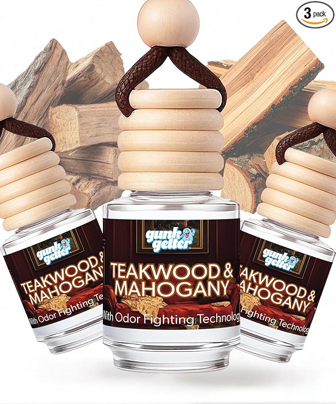 Hanging Air Freshener Car Diffusers - Long Lasting Scent, Odor Eliminator, Home Essentials, Fresh car fragrance diffuser - 3 Pack- Teakwood and Mahogany