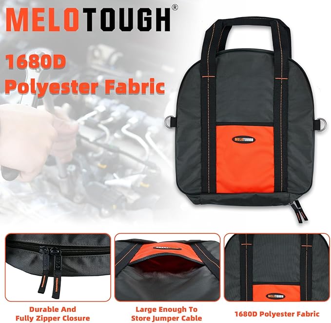 MELOTOUGH Jumper Cable Bag - 14.5" X 14"Tools Cable Bag - Storage & Organizer for Cables, Cords, and Hoses Including EV Charging Cables for Electric Vehicles,Christmas Gifts for Men