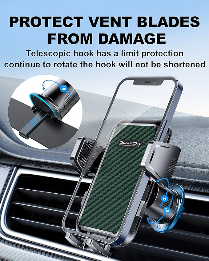 [2026 New] Car Vent Phone Mount, [Upgrade Hook Clip Never Shake] Adjustable 360 Rotation Vent Clip Car Phone Holder Mount, Big Phone & Thick Case Friendly Fit for All iPhone, Samsung & Cell Phone