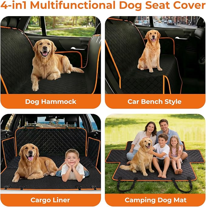 KITPLUS Dog Car Seat Cover for Pets Waterproof Seat Cover Hammock Nonslip Durable 600D Heavy Duty Scratch Proof Soft Back Seat Covers for Cars Trucks and SUVs