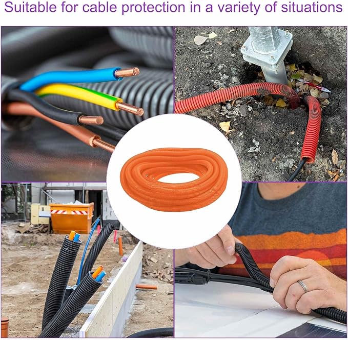 DMiotech 100ft Wire Loom Split Tubing 1 Inch(25.4mm) ID, Cord Protectors from Pet Flexible Conduit Cable Management for Office Home Garden, Orange