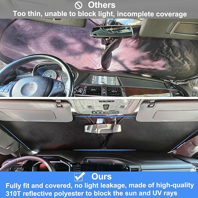 Windshield Sun Shade for 2022-2026 Refreshed Chevy Silverado 1500/GMC Sierra 1500, 2024-2026 Silverado/Sierra 2500HD 3500HD Front Windshiled Sun Visor UV Protection Foldable Sunshade