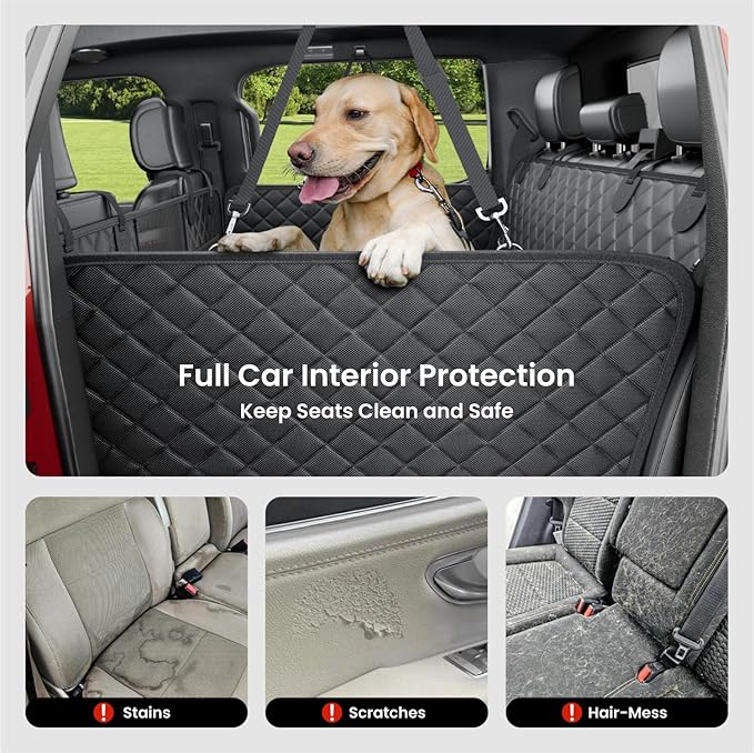 REEVAA Dog Truck Seat Cover for Back Seat, Hard Bottom Dog Hammock for Car, Pet Bed Extender for 2-4 Large Dogs, Waterproof Seat Protector, Universal XL Size Fits for Crew Cab Truck/SUV, Black