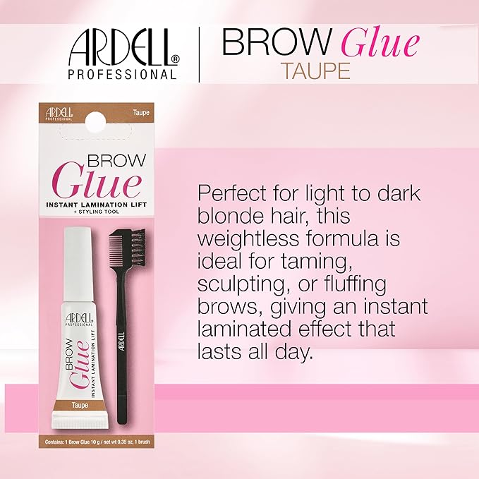 Ardell Brow Glue Taupe with Styling Brush – Tinted Eyebrow Gel for Lamination Lift, All-Day Extreme Hold Brow Gel for Defined & Fluffy Brows, 0.35 oz