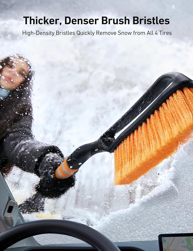 AstroAI 27" Snow Brush and Ice Scrapers for Car Windshield, Detachable Snow Scrapers with Ergonomic Foam Grip for Cars, Trucks, SUVs (Heavy Duty ABS, PVC Brush, Orange) (Pack of 2)
