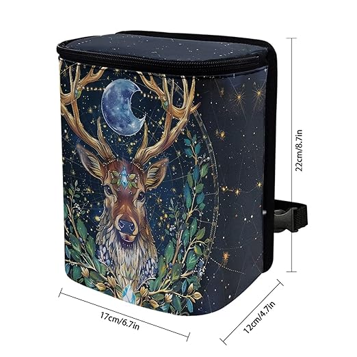 Talayituse Deer Moon Print Car Trash Can Portable Auto Garbage Bin Multifunctional Vehicle Interior Accessories with Adjustable Straps Universal Fit Truck SUV Sedan