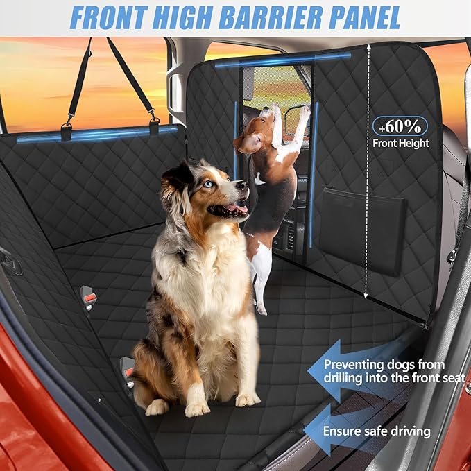 Back Seat Extender for Dogs Truck-Large Space, High Barrier Truck Dog Seat Cover Hold 420lb, Waterproof Pet Dog Hammock for Crew Cab Trucks F150, RAM1500, Sierra, Tundra, Silverado, Black