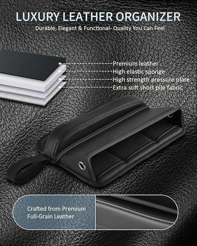 Florich Car Seat Gap Filler, Pro-Seats Gap Filler Organizer and Storages 2-in-1, Premium Leather Center Console Organizer, Car Organizer Front Seat Universal Fit for Car Suv Truck