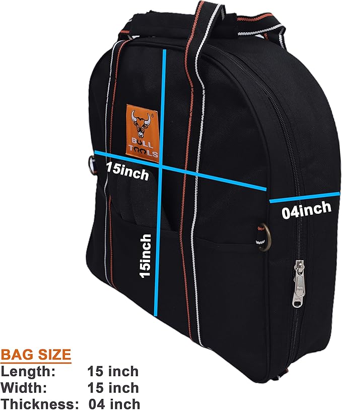 BULL TOOLS EV Charging & Jumper Cable Storage Bag's, Organizer 6 Pocket Handmade Carry Bag - 15x15x4 Inch Waterproof Ballistic Polyester Oval Bag, Cords, Small Tools, For Motor Vehicles - Black