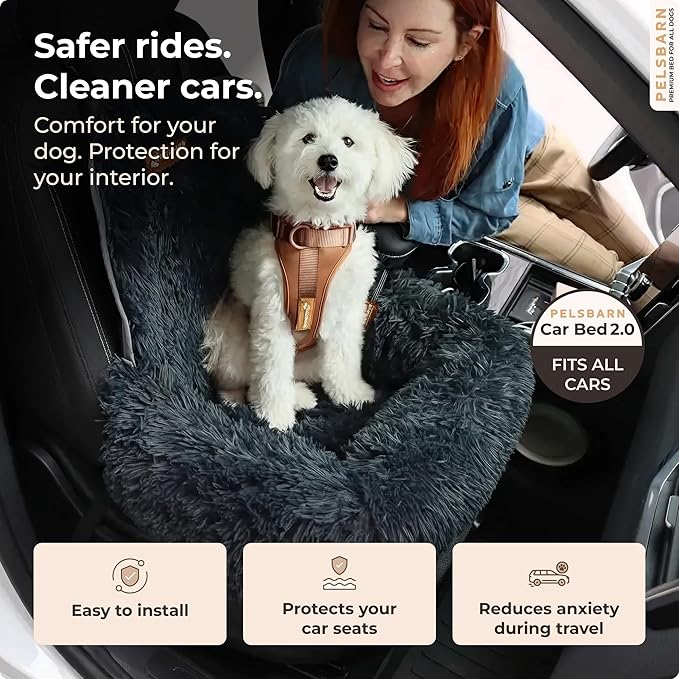 Pelsbarn Soft Comfortable Dog Protecting Car Bed 2.0 Small (Dark Grey)