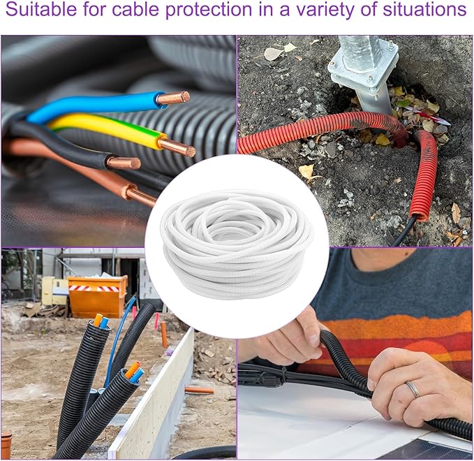 DMiotech 100ft Wire Loom Split Tubing 3/8 Inch(9.5mm) ID, Cord Protectors from Pet Flexible Conduit Cable Management for Office Home Garden, White