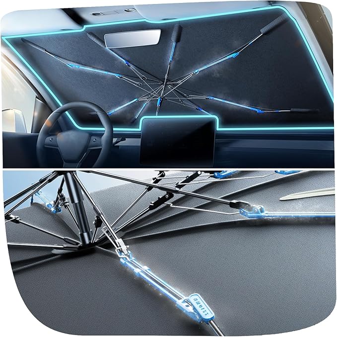 Upgraded [Ice Graphene] Nmoiss Windshield Sun Shade Umbrella High Speed Cooling 99% UV Blocking Protects Car from Sun and Heat Damage, Keeps Cool and Protects Interior Medium (56" L x 31" W)