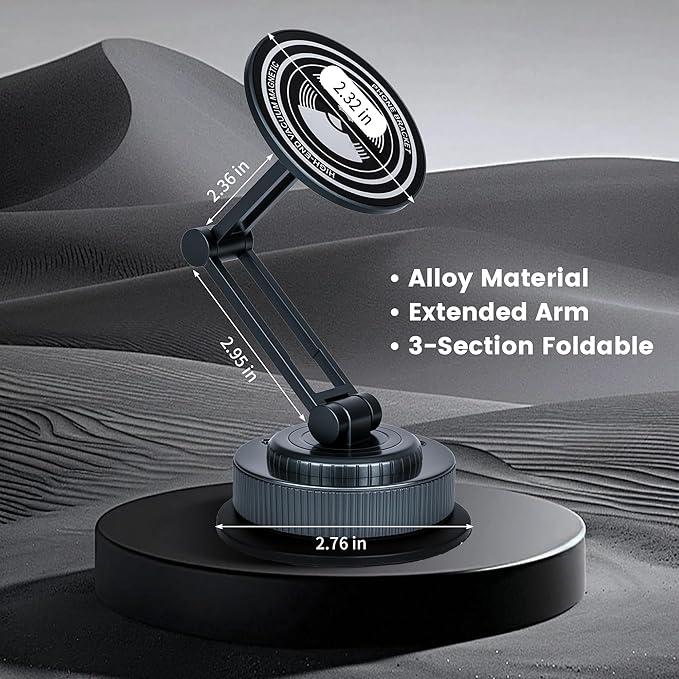 PIEPIE Magnetic Car Phone Holder Mount Heavy Duty Metal Dash/Windshield Large Suction Cup for Non-Smooth Leather/Plastic Surfaces, 360° Adjustable Phone Stand for iPhone Android Truck Car Accessories