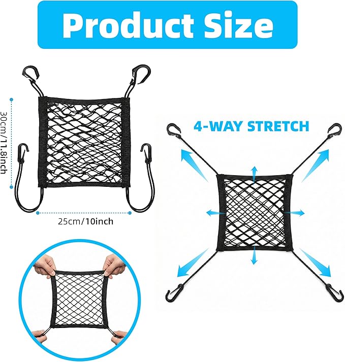 Dog Car Barrier Net Car Mesh Organizer, Back Seat Pet Barrier, SUV Dog Barrier for Cargo Area, Elastic Storage Net Pouch for Cars SUVs Vans Traveling