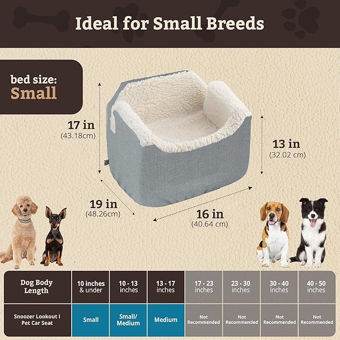 Snoozer Dog Car Seat: Lookout I Dog Booster Car Seat for Pets up to 18lbs, Helps Alleviate Travel Sickness & Fear for Dogs, Removable Washable Cover – Stone Diamond, Size Small