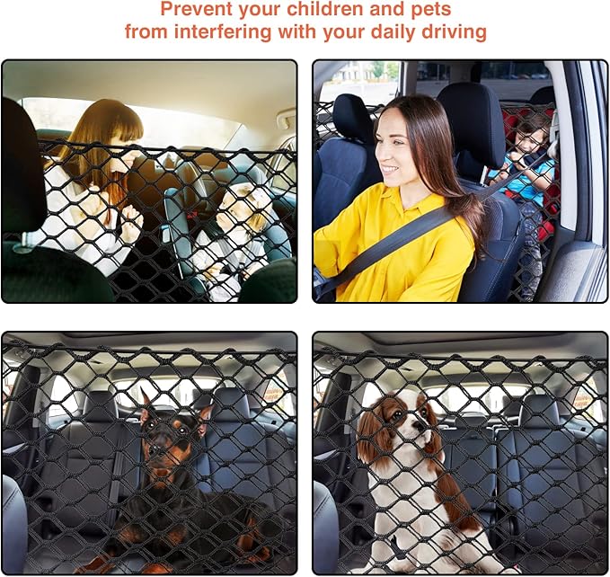 Car Dog Barrier Net 47.24" x 33.85" Dual Layer Safety Net for Dog Pet Children Vehicle Universal Mesh Barrier Guard Blocks Access To Car Front Seats Organiser Net Bag Mesh Storage