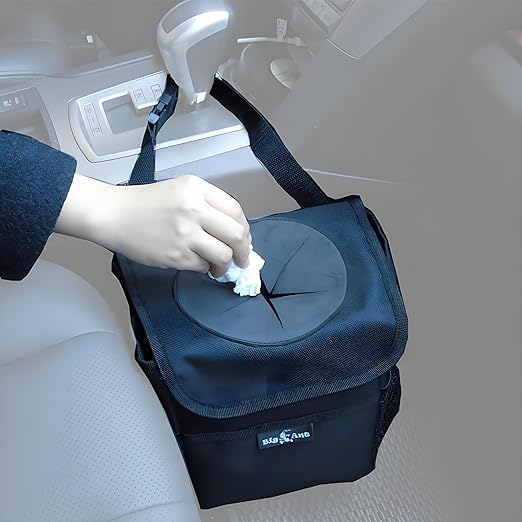 Big Ant Car Trash Can with Lid - 2.5 Gal 100% Leak-Proof Automotive Garbage Bag with Storage Pockets - Waterproof Travel Cooler & Organization Accessories for Family Road Trips and Daily Commute