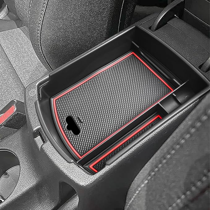 EDBETOS Center Console Organizer Tray Compatible with KIA Soul 2020 2021 2022 2023 2024 2025 Accessories EV S LX GT-Line EX Turbo, Interior Secondary Armrest Storage Box ABS Insert Tray, Red Trim