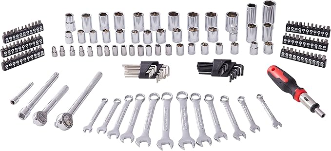 MECHMAX 161-Piece Master Mechanics Tool Set & 1/4", 3/8", 1/2" Drive Socket Kit. Professional Auto Repair Set with Ratcheting Bit Driver, Spark Plug Sockets, Wrenches & Hex Keys for Car, Truck, RV.